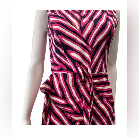 Diane Von Furstenberg Pink Black Stripe Wrap Silk Dress size 6 - Picture 3 of 16